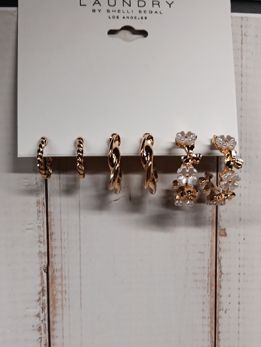 Laundry By Shelli Segal Gold Hoop and Floral Earring Set
